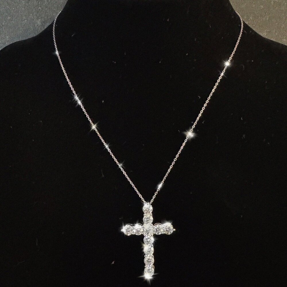 3 CT Round Brilliant Cut Lab Created  Cross Wedding Pendant 14K White Gold